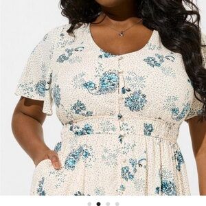 Maxi Challis Button Front A line Dress. Blue Paisley print